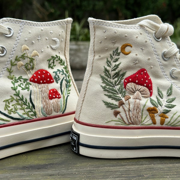 Custom Converse Chuck Taylor Mushrooms Embroidered Converse Shoes/ Mushrooms Embroidered Converse Custom/Mushrooms Embroidered Sneakers