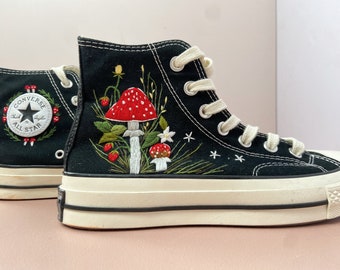 Custom Converse Chuck Taylor Embroidered/ Mushroom And Flower  Embroidered Converse/ Halloween Vibes Embroidered Sneakers