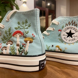 Custom Mint Converse Chuck Taylor Mushrooms Embroidered Converse Shoes/ Mushrooms Embroidered Converse Custom/Mushrooms Embroidered Sneakers