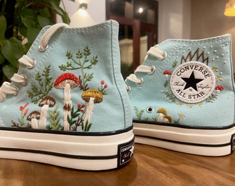 Custom Mint Converse Chuck Taylor Mushrooms Embroidered Converse Shoes/ Mushrooms Embroidered Converse Custom/Mushrooms Embroidered Sneakers