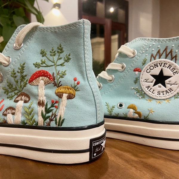 Converse menthe personnalisée Chuck Taylor champignons brodés chaussures Converse/champignons brodés Converse sur mesure/champignons brodés baskets