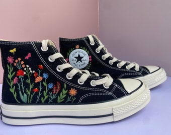 Custom Coverse Platform/Wedding Flowers Embroidered Converse/Bridal Flowers Embroidered Sneakers/Wedding Flowers Embroidered Sneakers/