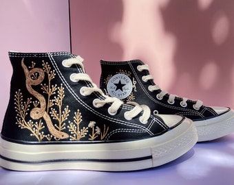 Custom Coverse Platform/Snake Embroidered Converse/Snake Embroidered Sneakers/