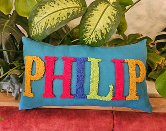 Personalized Name Pillow, Valentine Punch Needle Pillow, Nursery Pillow, Decorative Pillow, Custom Name Pillow, Punch Needle Name Pillow