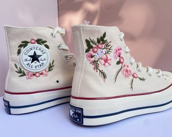 Custom Coverse Platform/Wedding Flowers Embroidered Converse/Bridal Flowers Embroidered Sneakers/Wedding Flowers Embroidered Sneakers/