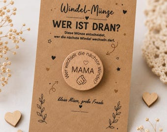 Windel-Münze aus Holz – Das lustige Geschenk für werdende Eltern zur Geburt