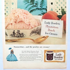 Raro helado Lady Borden de 1955 - Anuncio de revista. Vintage original. Anuncios de revistas de anuncios clásicos retro.