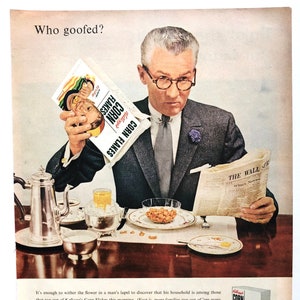 Raros Kellogg's Corn Flakes de 1955 - Anuncio de revista. Vendimia original. Anuncios de revistas de anuncios clásicos retro.