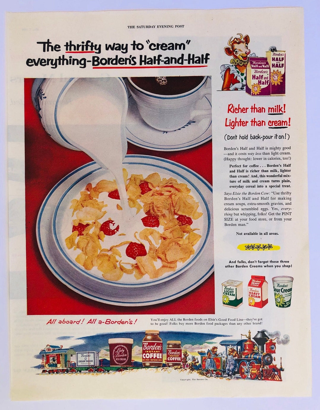 Rare 1955 Borden's Halfandhalf Magazine Advertisement. Original