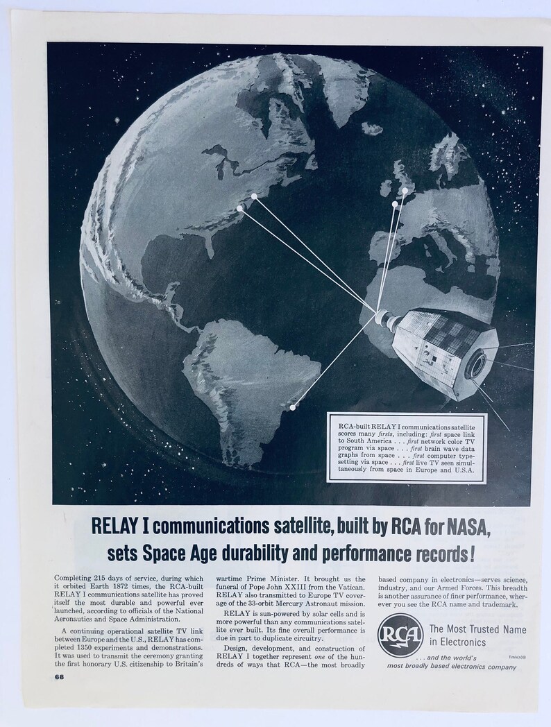 Rare 1963 RCA Satellite - Original Magazine Advertisement. Original ...