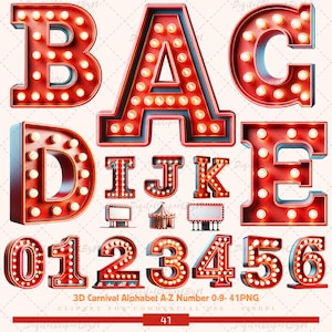 Alfabeto de Carnaval 3D A-Z números 0-9, Letra de Carnaval, Decoração de berçário de circo ABC, Alfabeto de Carnaval PNG, Clipart de fonte de circo.