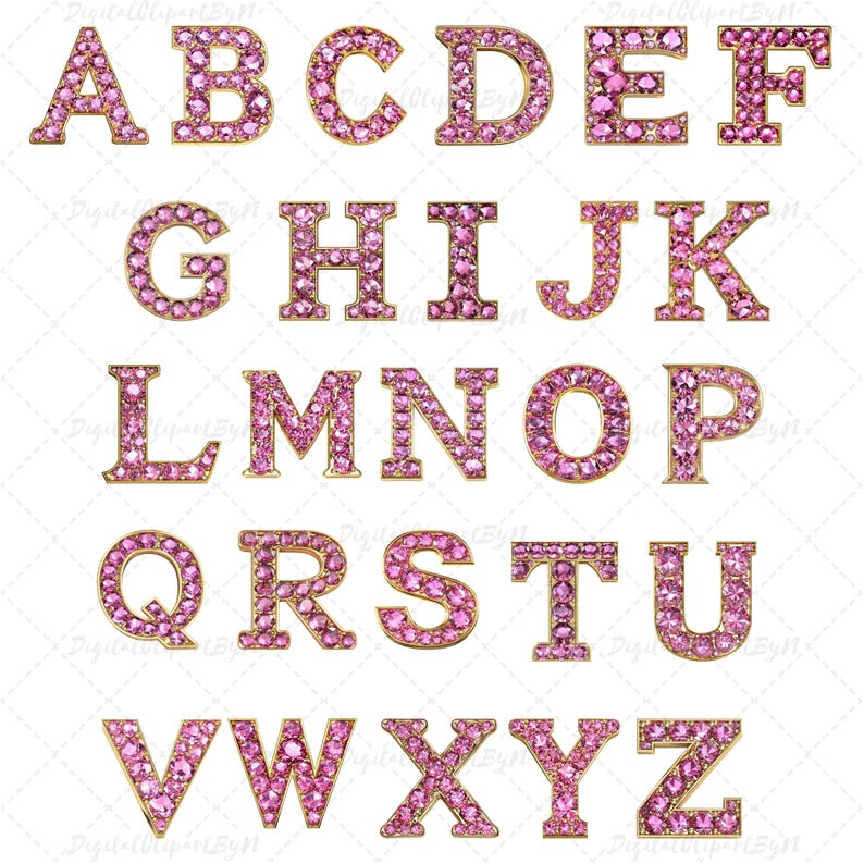 Pink Diamond Alphabet & Numbers Clipart – Luxury Gold Crystal Letters ...