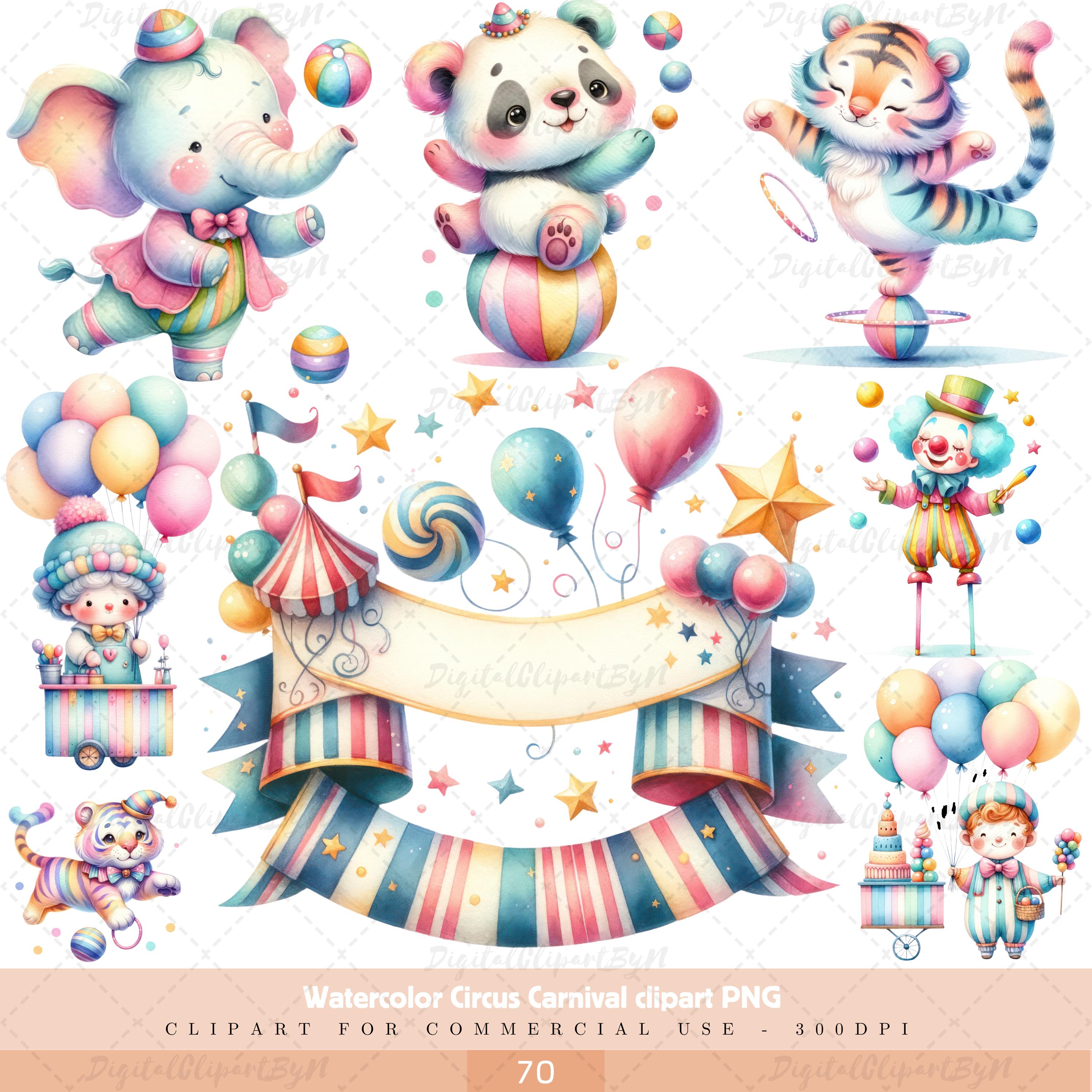Circus Party Watercolor Clipart L Perfect for Circus-themed Birthdays ...