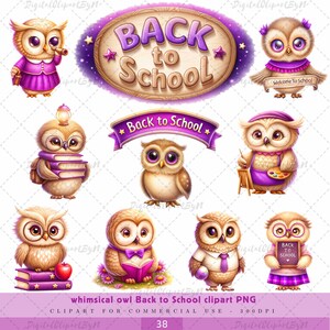 Whimsical Owl Back to School Clipart PNG ,Perfect for creating teacher resources , classroom decorations, invitations, school projects