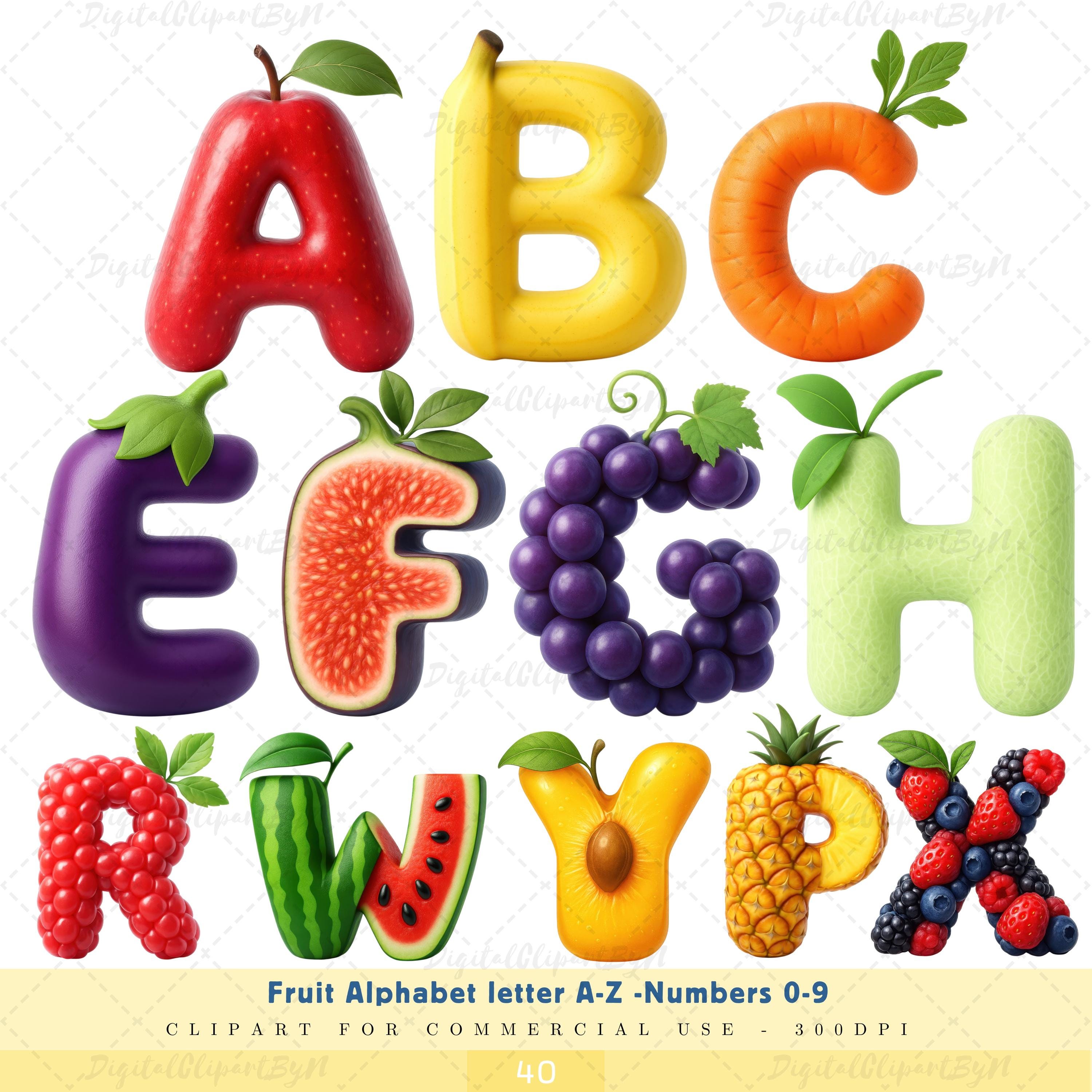 FRUiTS フルーツ 9冊 2001 1,2,3,4,5,7,8,9,10 Fruit Alphabet A-Z PNG Clipart – Cute Fruity Letters for Kids