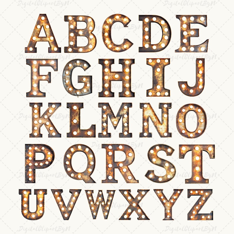 Light Bulb Alphabet PNG, Marquee Letters A-Z, Vintage Sign Clipart ...