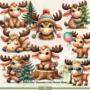 Cute Moose Clipart Set, Watercolor Moose Illustrations, Woodland Animal ...