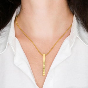 gepersonaliseerde verticale 3D bar ketting, verjaardagscadeau voor vrouw, coördinaten cadeau, gepersonaliseerde boodschap kaart, verticale bar ketting in goud