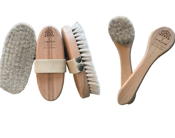 Body Care Set : 1 nos Anti-cellulite Body Brush And 1 nos Face Brush - Horse Hair - Natural - Handmade