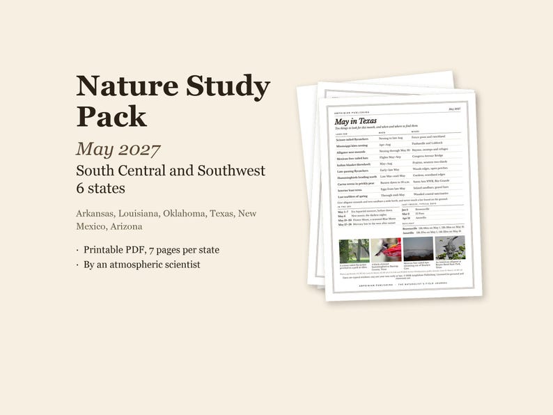 Naturstudienpaket Mai 2027, Süd-Zentral, 6 Bundesstaaten, druckbare PDF-Datei (je 7 Seiten) Bild 1