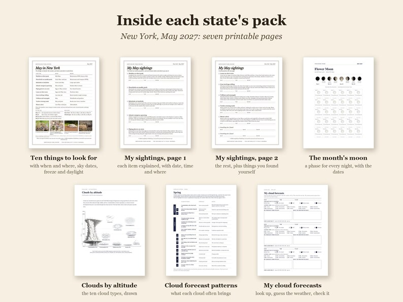 May 2027 Nature Study Pack, Northeast, 11 States, Printable PDF (7 pages each) image 3