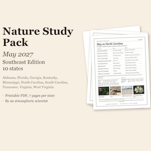 May 2027 Nature Study Pack, Southeast, 10 States, Printable PDF (7 pages each) image 1