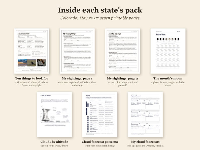 May 2027 Nature Study Pack, West, 11 States, Printable PDF (7 pages each) image 3