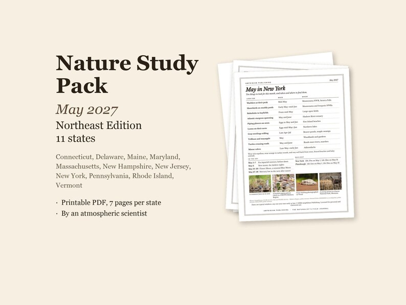 May 2027 Nature Study Pack, Northeast, 11 States, Printable PDF (7 pages each) image 1