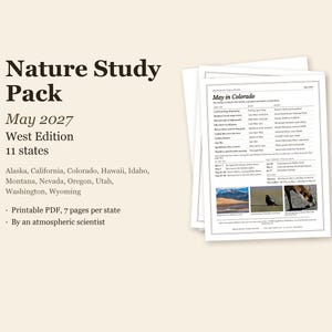 May 2027 Nature Study Pack, West, 11 States, Printable PDF (7 pages each) image 1