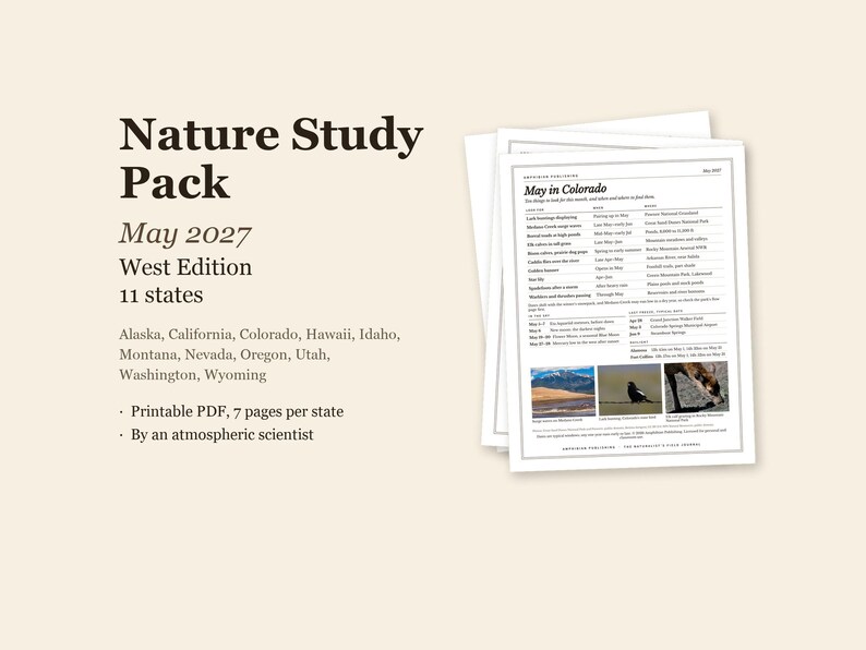 May 2027 Nature Study Pack, West, 11 States, Printable PDF (7 pages each) image 1