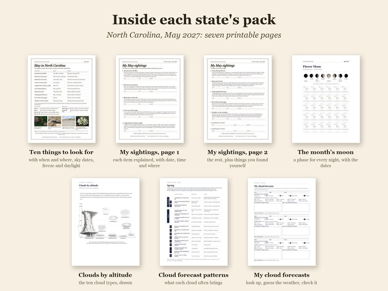 May 2027 Nature Study Pack, Southeast, 10 States, Printable PDF (7 pages each) image 3