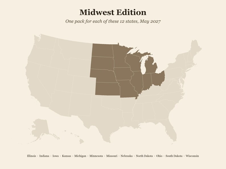 Natuurstudiepakket mei 2027, Midwest, 12 staten, printbaar PDF-bestand (7 pagina's per staat) afbeelding 2