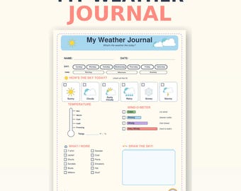 Daily Weather Tracker for Kids | Temperature Cloud & Sky Log | Homeschool Printable