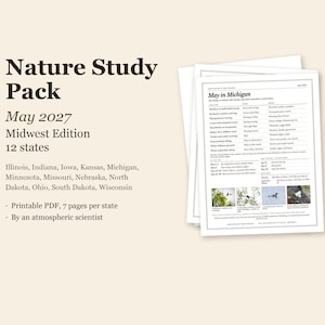 Natuurstudiepakket mei 2027, Midwest, 12 staten, printbaar PDF-bestand (7 pagina's per staat) afbeelding 1