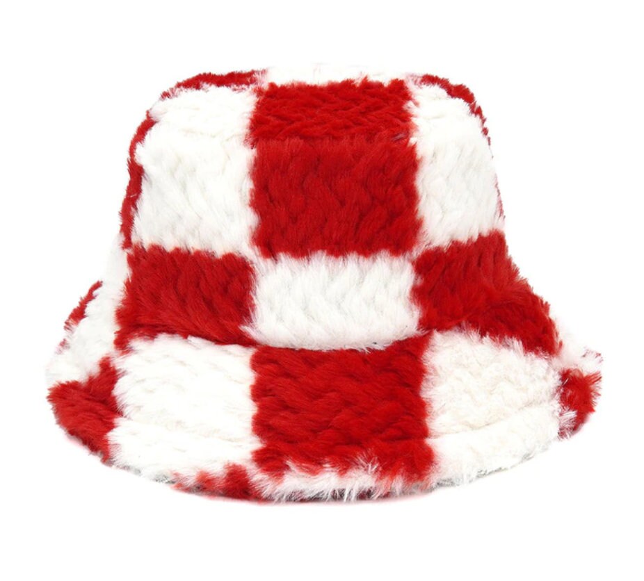 Y2K Fuzzy Bucket Hat Checkered Retro 2000s Vintage Style Etsy