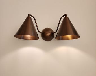 Handcrafted Mid-Century Brass Double Light Wall Sconce