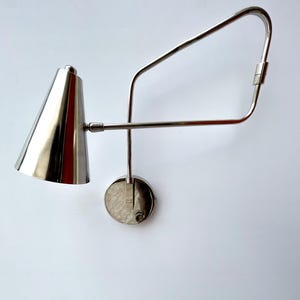 Modern Chrome Swing Arm Wall Sconce | Mid-Century Reading Lamp