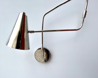 Adjustable Swing Arm Wall Sconce for Bedside Reading | Mid Century Brass Wall Lamp | Plug In / Hardwired Hotel Style Light