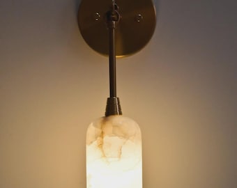 Elegant Alabaster & Brass Wall Sconce Mid-Century Modern Light Ambient Glow for Luxury Interiors