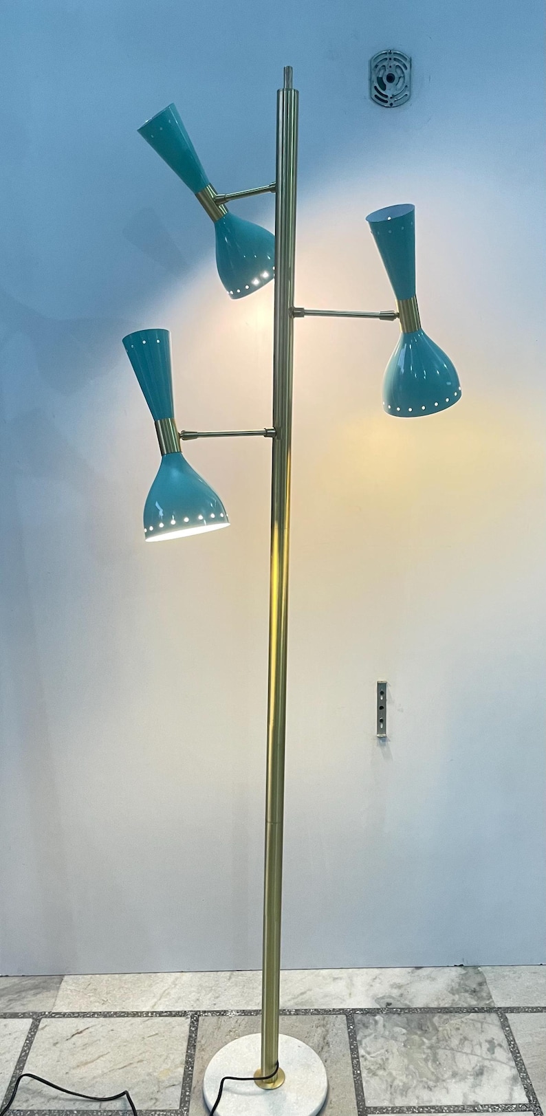 Mid Century Modern Floor Lamp| Blue and Brass Italian Style Light| 3 ...