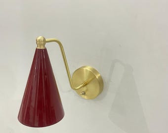 Handcrafted Brass Wall Sconce, Bedside cone shade, Minimalist Lighting with switch