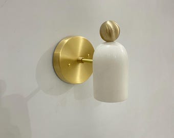 Alabaster Wall Sconce | Mid-Century Modern Brass Light Fixture
