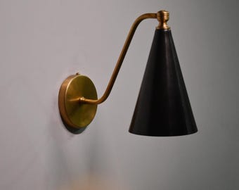 Handmade Brass Cone Wall Sconce, Mid Century Modern Bedroom Hallway Light