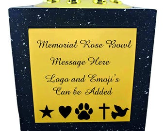 Engraved Memorial Rose Bowl: Black Resin Stone Effect, Gold Plate (14cm)