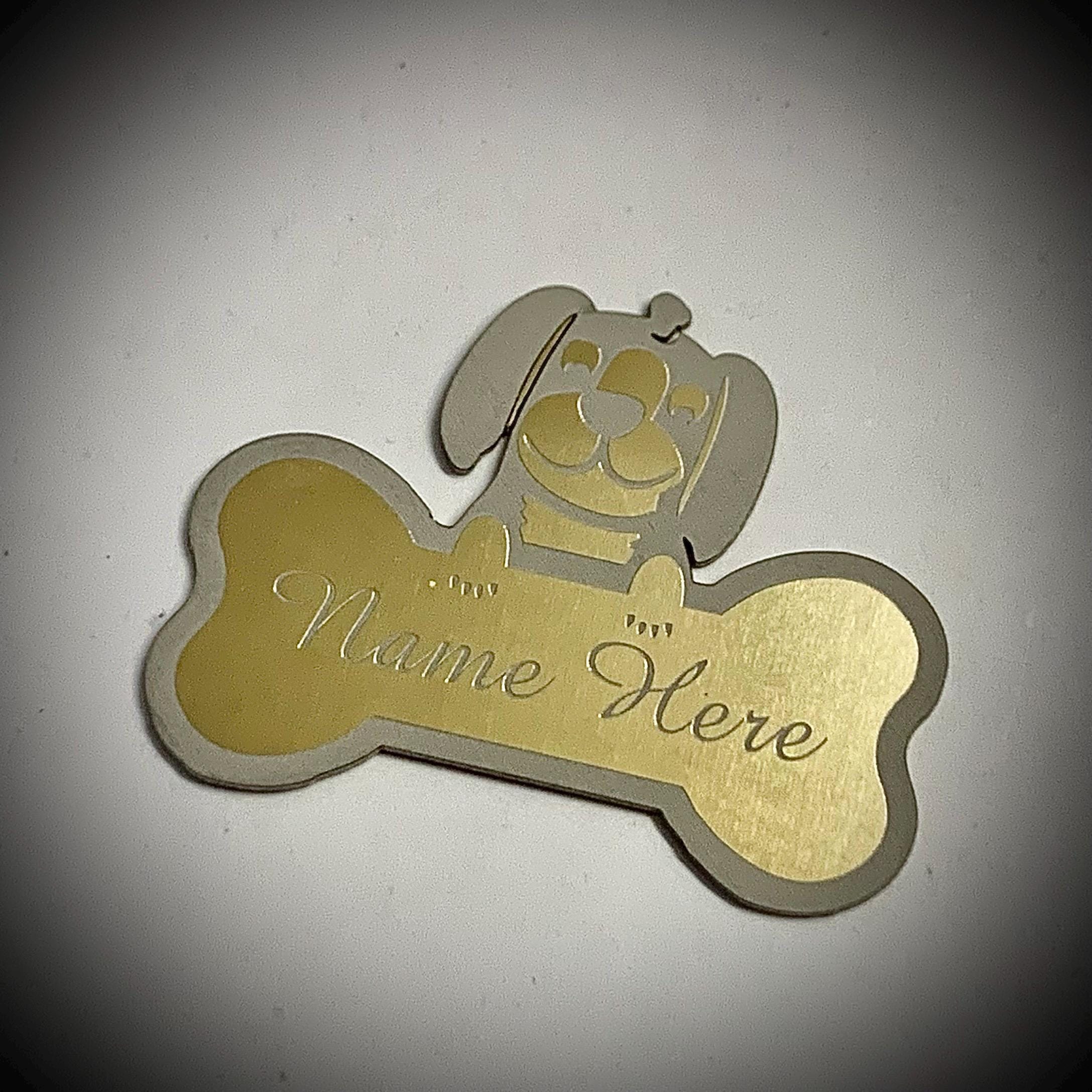 彫刻入りアルミ製犬子犬プレート：ゴールド、シルバー、ブロンズ 