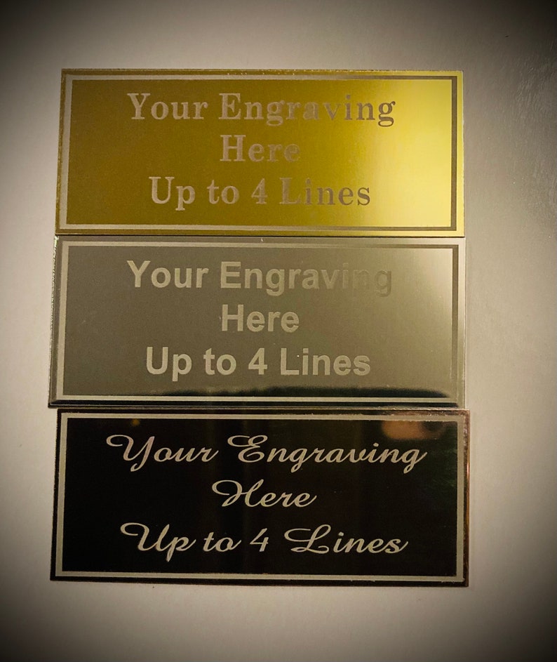 70x25mm personalised engraving plate with border. Available in gold silver and bronze image 1