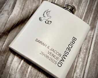 Bridesmaid 6oz Matt White Hip Flask