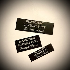 Personalised black Trophy Engraving Plate 50mm x 15mm, 60x25mm or 70x25mm
