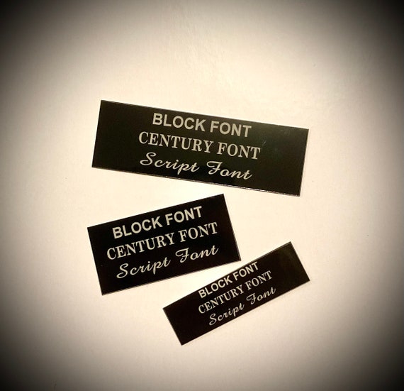 Personalised black Trophy Engraving Plate 50mm x 15mm, 60x25mm or 70x25mm