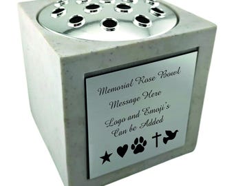 Engraved Memorial Rose Bowl: White Resin Stone Effect Vase